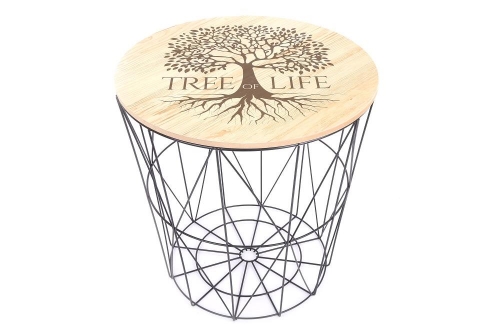 40x40Cm Round Tree of Life Side Table Black Metal Frame Home Office