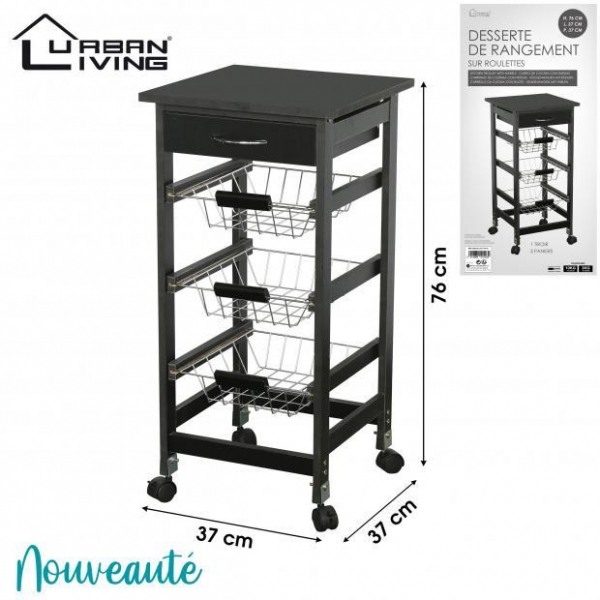 Paniers Kitchen Trolly Storage Cabinet Black Metal