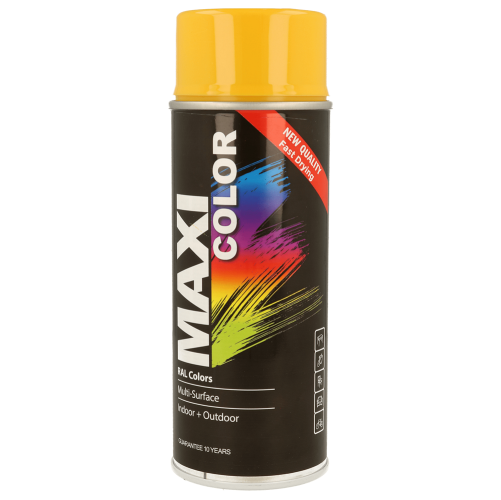 Maxicolor Gloss Gold Yellow RAL Spray Paint 400ml Wood Metal Plastic Fast Drying