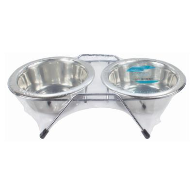 Double Diner Pet Bowl Set Stainless Steel with Raised Stand 13cm Bowls