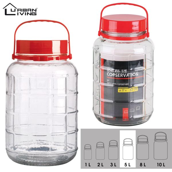 5L Glass Jar Food Preserve Seal-able Airtight Container With Red plastic lid