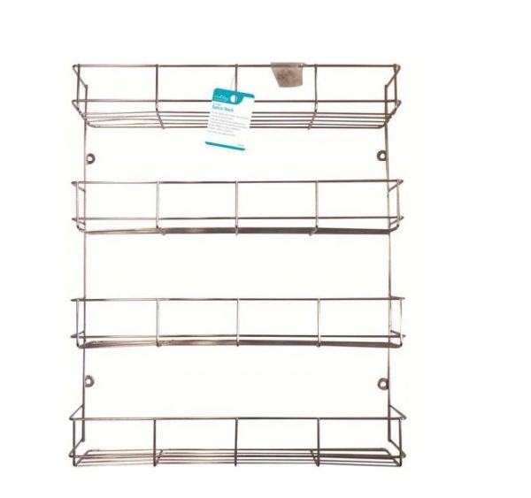 4 Tier Wall Mounted Steel Wire Spice Herb Rack Kitchen Stand Chrome