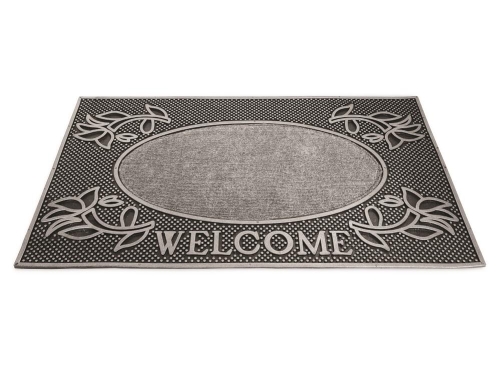 Welcome Doormat 75x45cm Durable Rubber Fabric Indoor Outdoor Use Black Silver