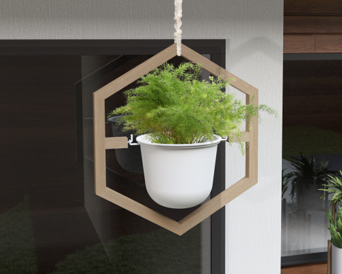 Hanging Hexagon 10inch Planter with Eucalyptus frame & Macrame hanger