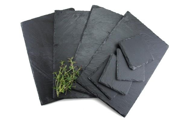 Slate Placemat & Coaster Set Black Rectangle Square 30x20cm 10x10cm Dining Decor