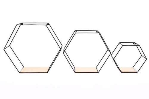 Set of 3 Hexagon Wall Hanging Shelves