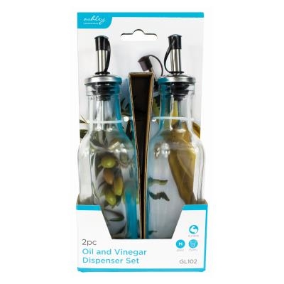 2PC Oil and Vinegar Dispenser Set Classic Glass Stainless Steel Pourer 150ml