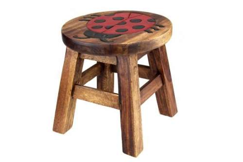 Kids Stool Ladybird Design 25cm Wooden Seat for Children Durable Versatile Use