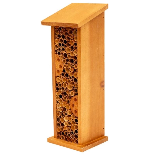 Wooden Bee House Nesting Habitat Eco Friendly Garden Pollinator Support Drilled