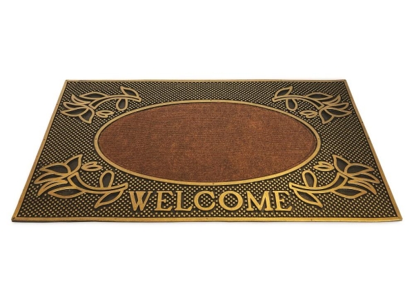 Welcome Gold Doormat 75x45cm Durable Rubber Fabric Indoor Outdoor Use Black Gold