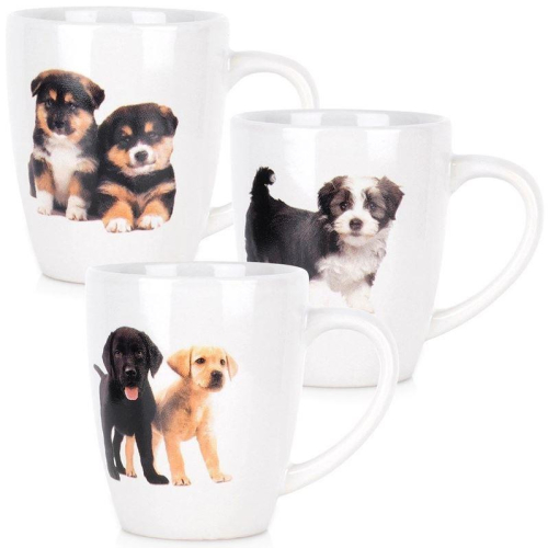 Dogs Mug Set 220ml 3pcs Ceramic Puppy Design Dishwasher Microwave Safe Gift