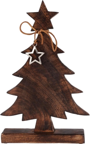 39cm Christmas Tree Decoration on Mango Wood Base Rustic Silver Aluminum Accent