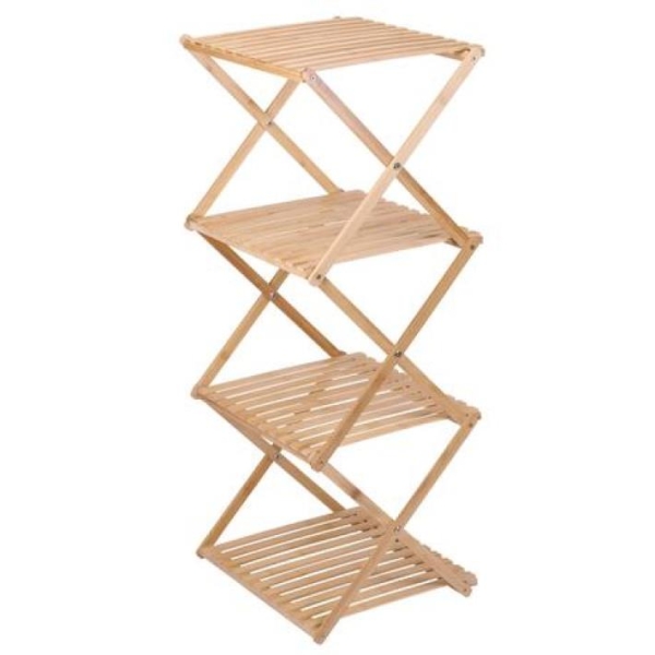 Bathroom Rack, 4-Ply, 40 x 33.5 x 93.5 cm, Foldable, Bamboo, Brown