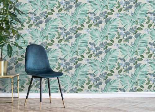 Crown Eden Tropical Leaves Grey Wallpaper