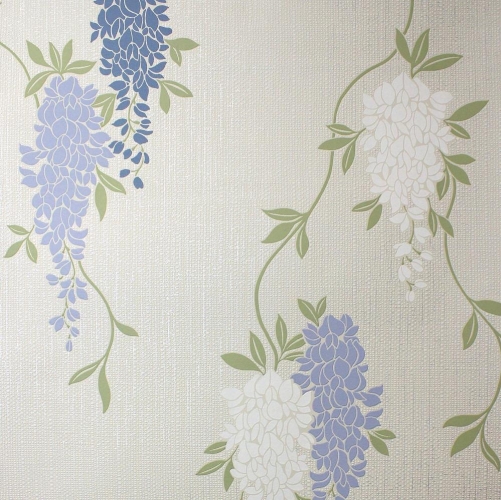 Wisteria Floral Blue Wallpaper 10m x 53cm Washable Peelable Floral Design