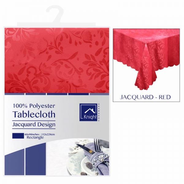 60X90Inches Rectangle Polyester Table Cloth Cover Red Jacquard Design