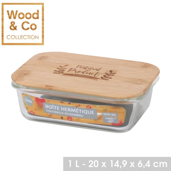 1000ML Air Tight Glass Food Container With Bamboo Lid