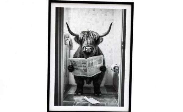 45x60cm Cow Toilet Canvas Print Rustic Farmhouse Style Bathroom Decor