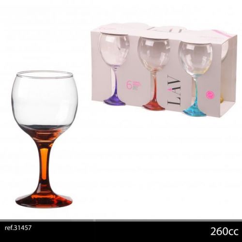 6Pk Wine Glasses 26Cl Asst Colours