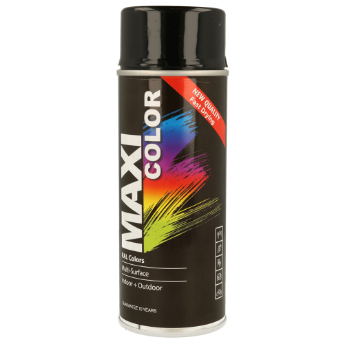 Maxicolor Gloss Deep Black Spray Paint 400ml Fast Dry Indoor Outdoor Use