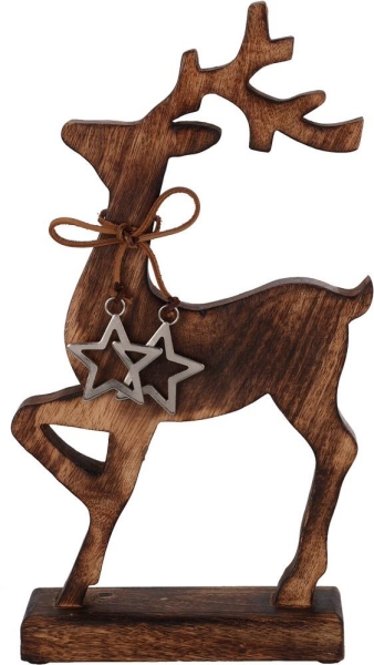 36cm Reindeer on Mango Wood Base Festive Silver Aluminum Decor Ornament