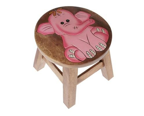 Wooden Kids Stool Pink Elephant Design 25cm Child Size for Playroom or Bedroom