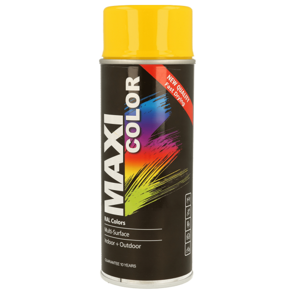 Maxicolor Gloss Rape Yellow Spray Paint 400ml Fast Dry Indoor Outdoor Wood Use