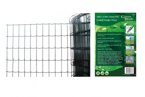 10m X 0.9m Green PVC Coated Garden Fence Wire Edging Fencing Net