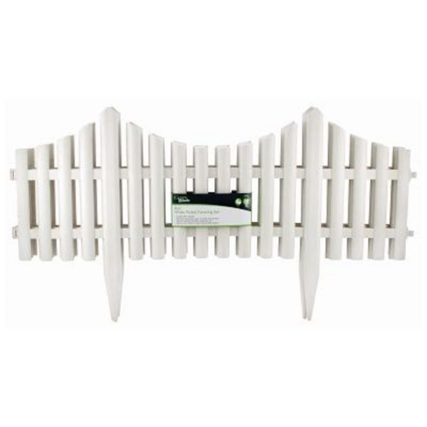 4 White Plastic Wooden Effect Lawn Border Edge Garden Edging Picket Fencing Set