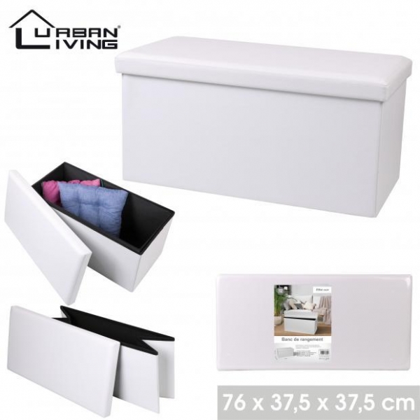 Foldable Storage Bench Ottoman White