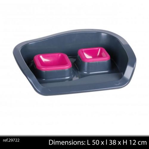 Pet Bowl Double With Tray Pink