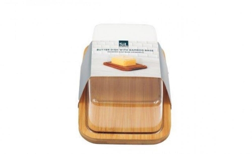 19cm Butter Dish with Bamboo Base Food Safe Plastic Cover Kitchen Storage