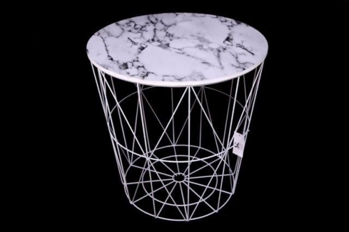 40Cm Round Marble Effect Side Table Steel Frame Stool Home Office