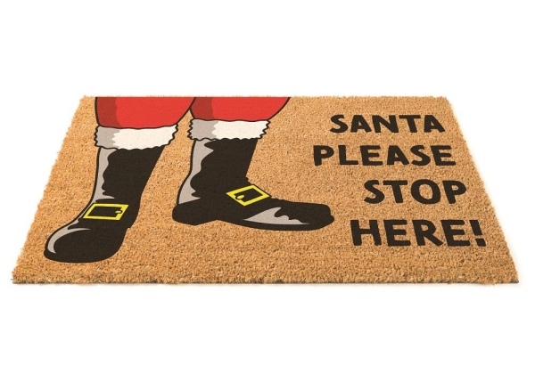 Coir Door Mat Santa Please Stop Here 60x40cm Durable Natural Fibers Festive