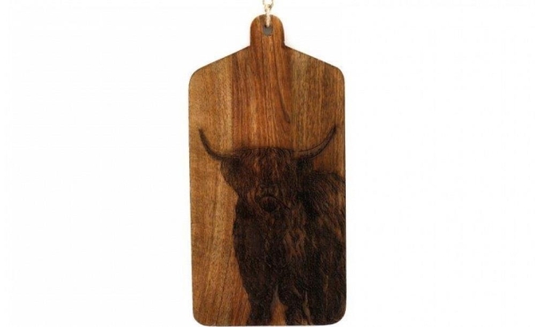 30cm Highland Cow Cheese Board Mango Wood Food Safe Rustic Kitchen Serving Decor