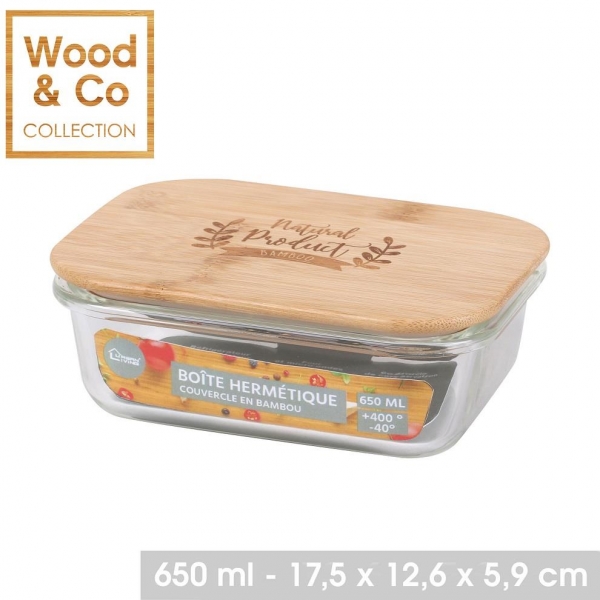 650ML Air Tight Glass Food Container With Bamboo Lid
