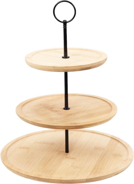 3Tier Bamboo Food Stand Medium Size for Indoor Use Elegant Wood Metal Display