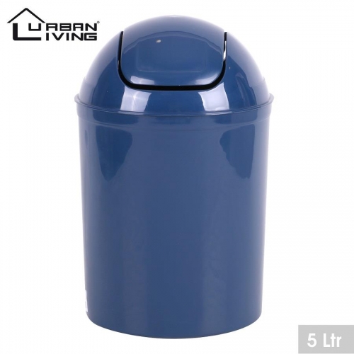 Dark Blue Plastic 5 Litre Mini Swing Top Lid Waste Bin Office Home Bathroom