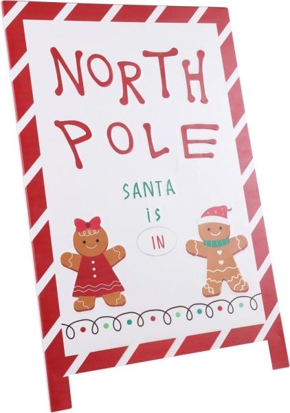 Christmas Decoration Sign North Pole 58cm Iron With Gingerbread Figures Festive