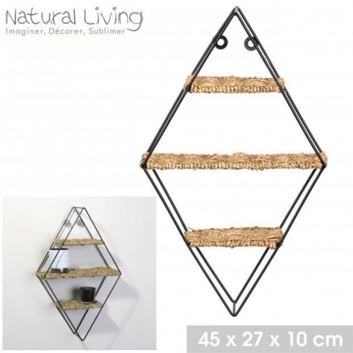 Wall Shelf In Black Metal Diamond Shape Structure