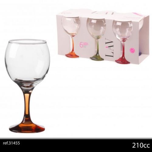 6Pk Wine Glasses 21Cl Asst Colours