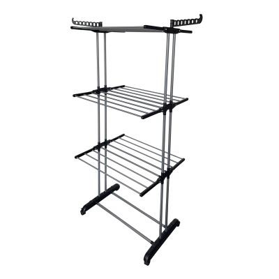 4 Tier Foldable Clothes Airer Wheels Stainless Steel Adjustable Shelves Large