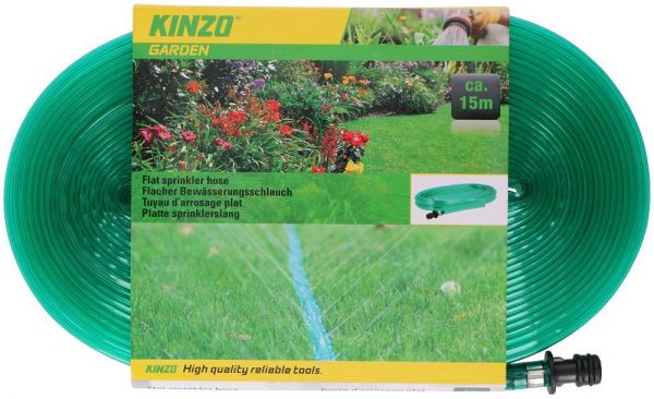 Flat sprinkler hose  15 meters Plastic Green