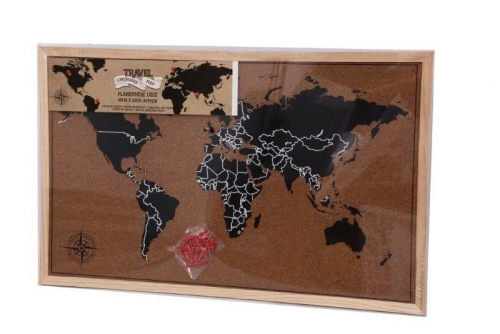 40X60 Framed Cork Board World Map With Pins