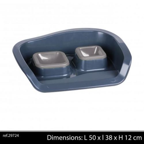 Pet Bowl Double With Tray Grey