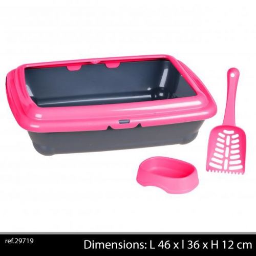 Cat Litter Tray With Bowl And Scoop Pink