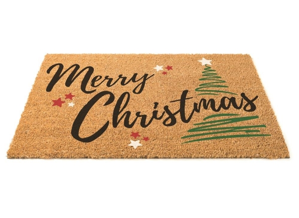 Merry Christmas Coir Mat 60x40cm Holiday Indoor Outdoor Durable Rubber Backing