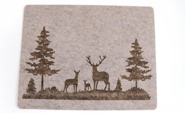 Christmas Beige Felt Deer Placemat 45x35cm Soft Durable Polyester Holiday Dining