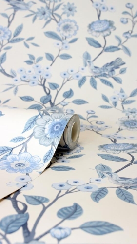 Eleanor Floral Blue Wallpaper 10m x 52cm Washable Peelable Floral Design