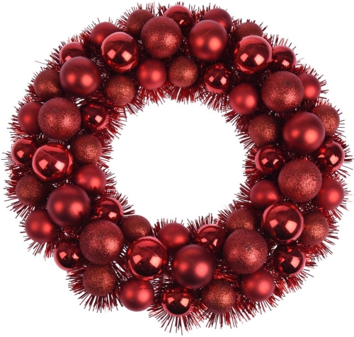 WREATH TINSEL 56PCS XMAS RED BALLS 36cm Dia